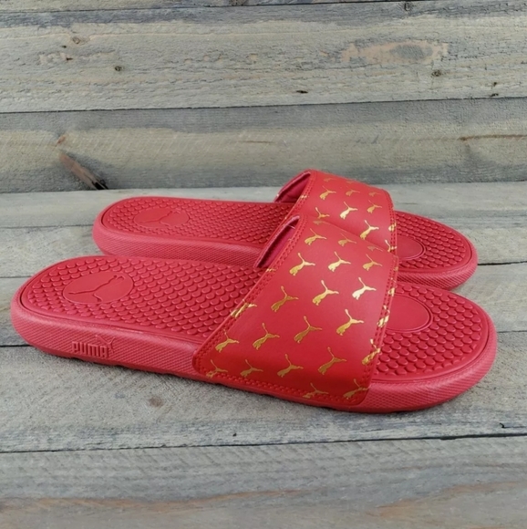 Puma Cool Cat Bold 2 Slides Sandals Red Gold - Picture 2 of 8
